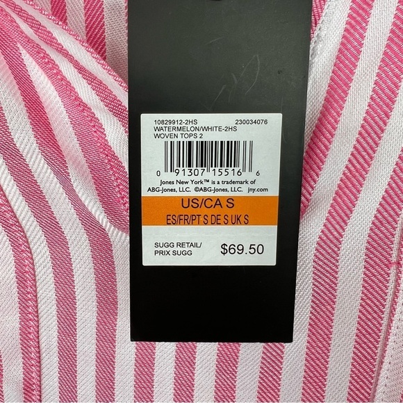 NWT Jones New York Pink & White Pinstripe Tunic Blouse Cuffed Sleeves, Smallββββ - Picture 7 of 8
